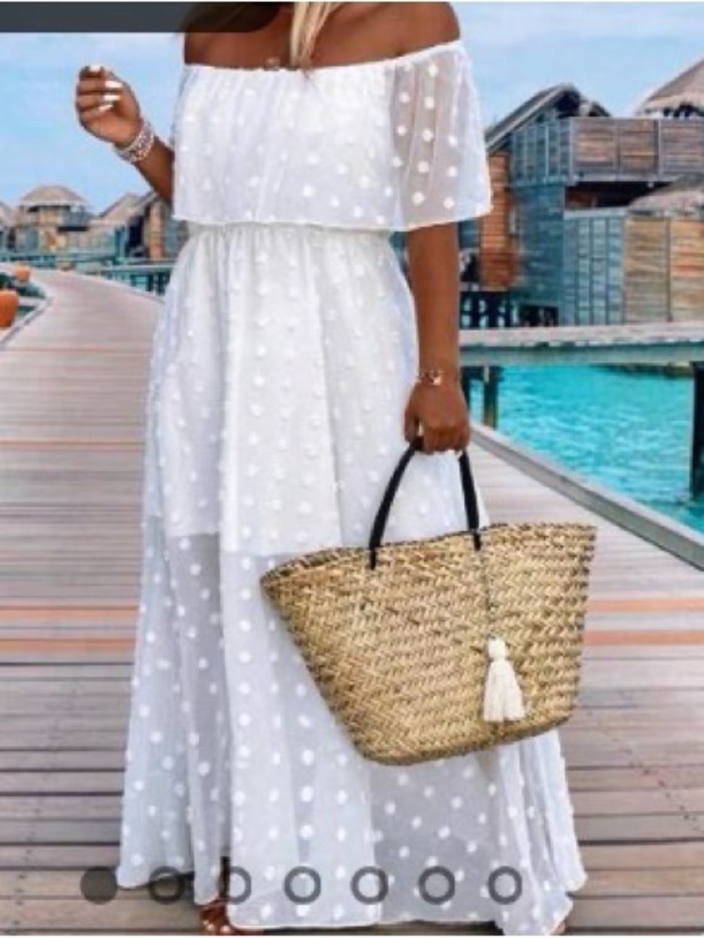 NWOT small Swiss dot off shoulder dress 1924 - Picture 1 of 7